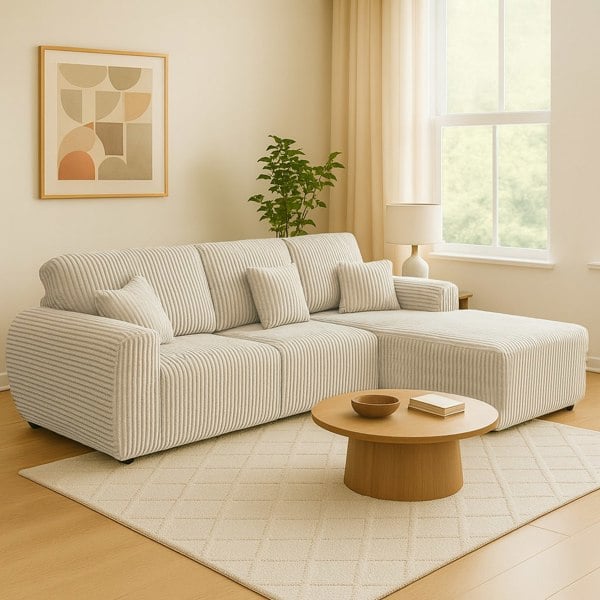 Furnishings For Less Vinci Soft Chunky Jumbo Cord 4 Seater Corner Sofa