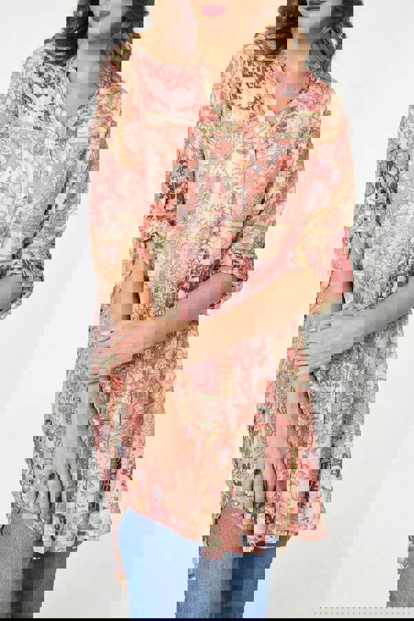 Pink | Printed Long Sleeve Longline Shirt