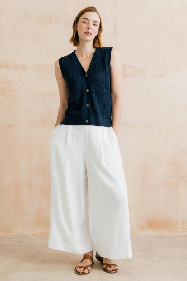 Lily & Me Summer Wide Leg Linen Blend Culottes White