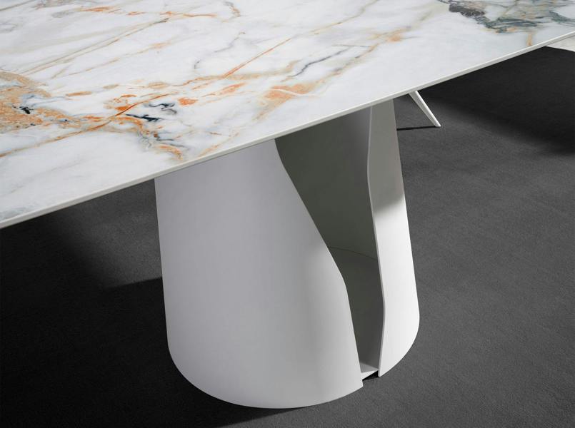 Angel Cerdá Oval Barrel porcelain marble and white steel dining table 1135