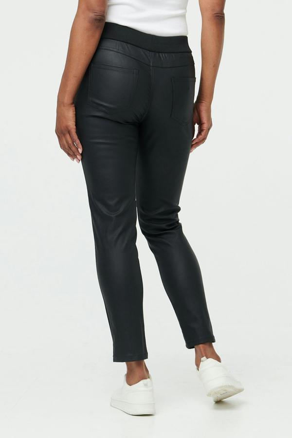 Black | Faux Leather Tie Waist Slim Trousers