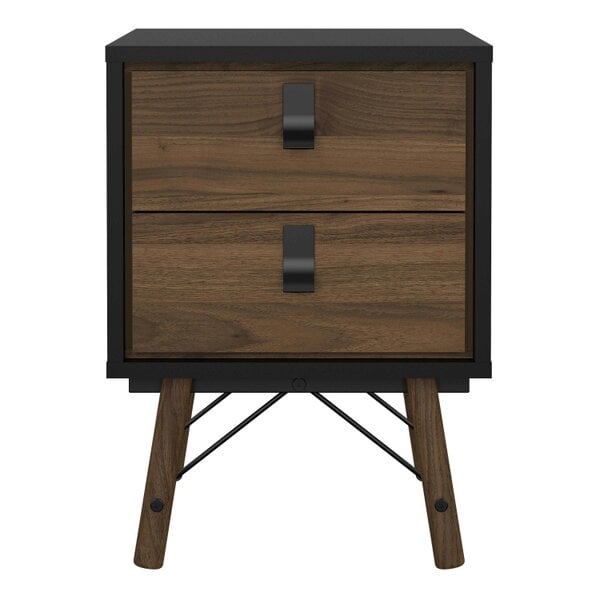 Wyld Haus Juno Black and Walnut Wood Bedside Table 2 Drawer