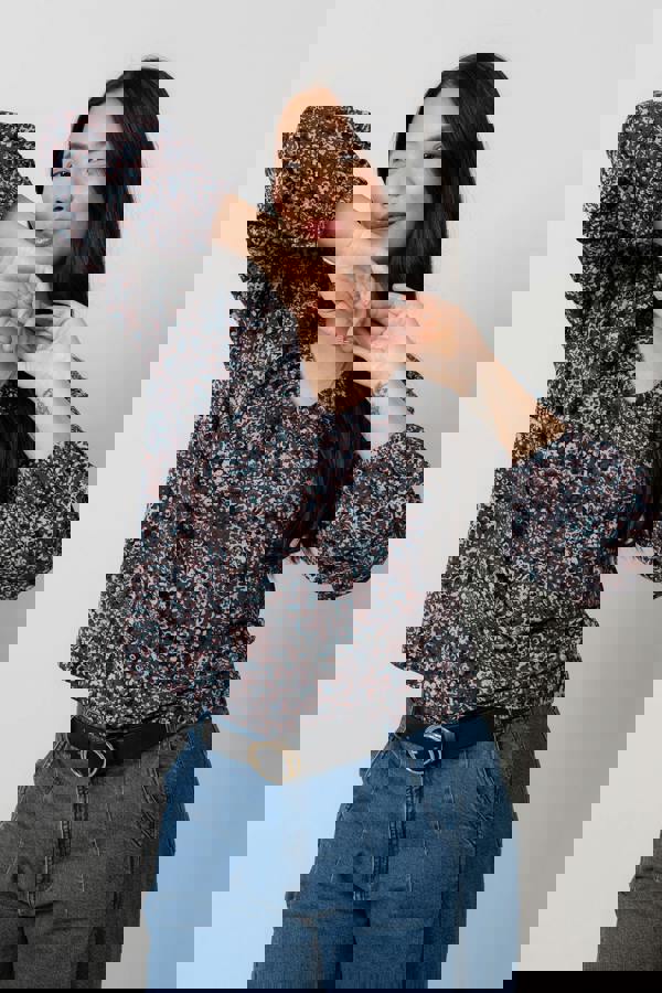 Aspen Jersey Printed V-Neck Chocolate | Lily and Me Clothing