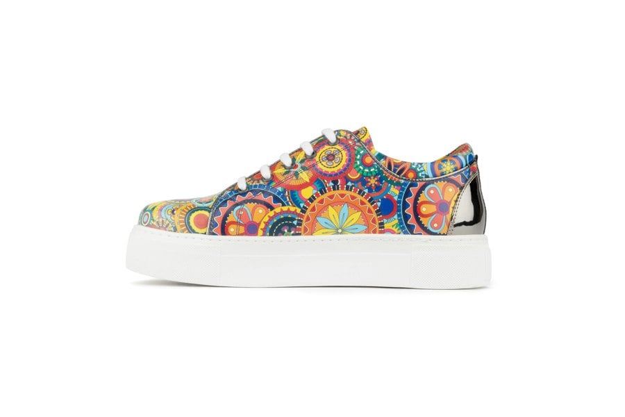 Embassy London Camila - Signature Print - Women's chunky sole leather trainer in colourful print