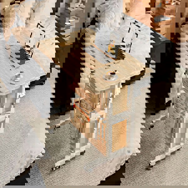 Living and Home 3-tier Height Adjustable Mobile Table Overbed Desk with Shelves Wheels