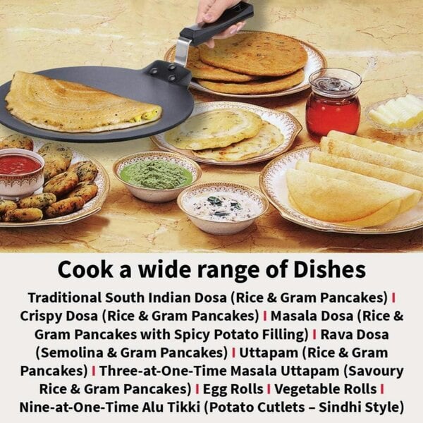 Dyzi 28cm Non-Stick Dosa Tava Roti Chapati Pancake Griddle Pan Black