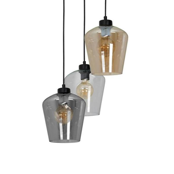 Milagro Santiago Triple Pendant Lamp Hand Made Amber Smoked Grey And Clear