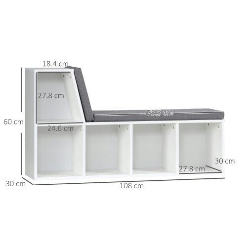 Wyld Haus Litadi Wood White Cube Bookcase With Cushioned Seat And Storage Cabinet