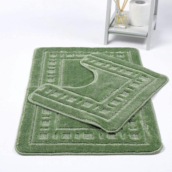 Night Zone Diem 2 Piece Bath Mat & Pedestal Set – Soft Absorbent Bathroom Rugs - Sage Green