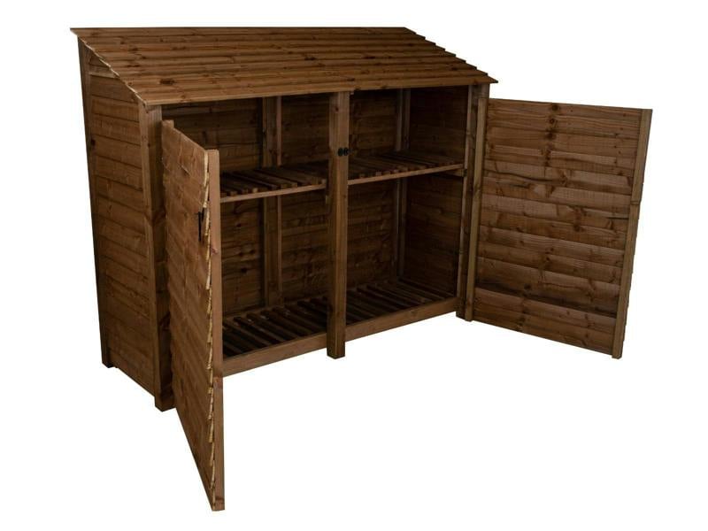 Arbor Garden Solutions Wooden Log Store with Doors and Shelf W-227cm, H-126cm or 180cm, D-88cm - Brown Finish