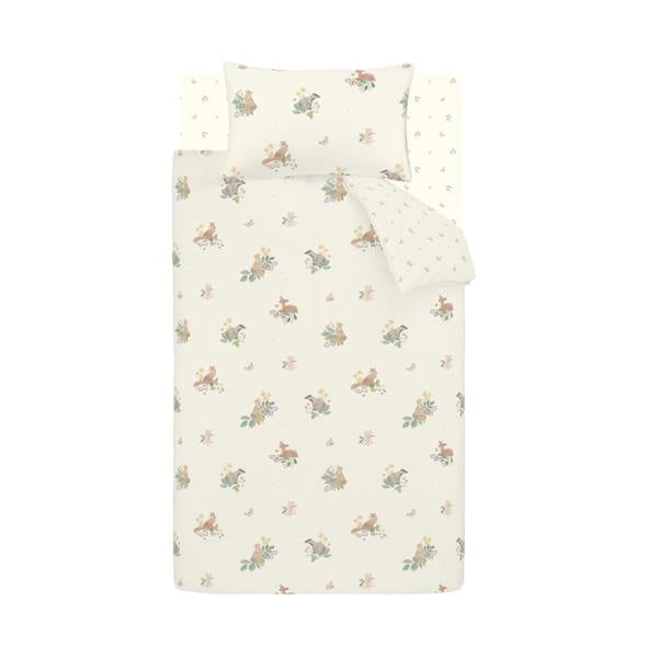 Catherine Lansfield Brushed Forest Friends Reversible Duvet Cover Set Cream