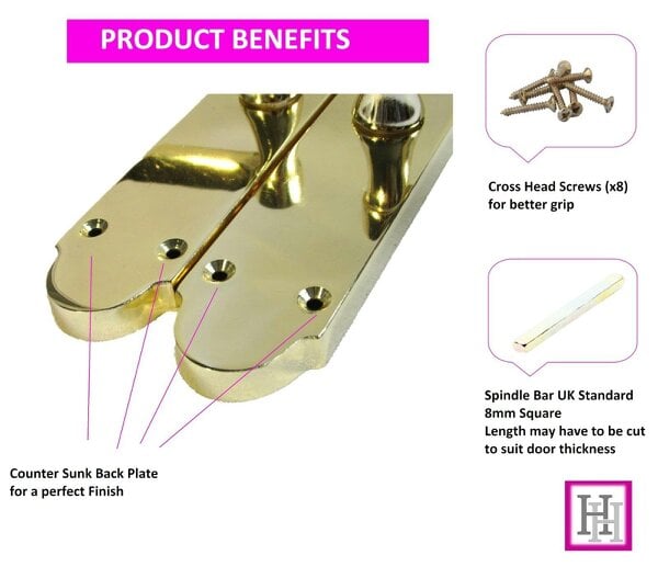 Lock & Lock Door Handle Modern Scroll Epsom Brass Polish handles, Bath Lock Latch 168 x42mm