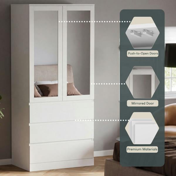 Vida Designs Denver 2 Door 3 Drawer Mirrored Wardrobe