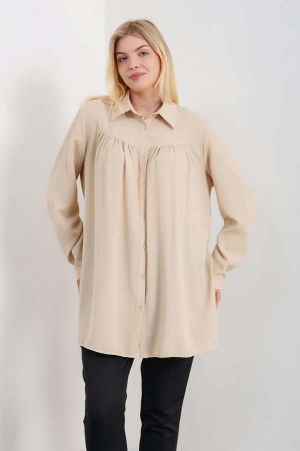 Hoxton Gal Relaxed Fit Long Sleeves Tunic in Beige