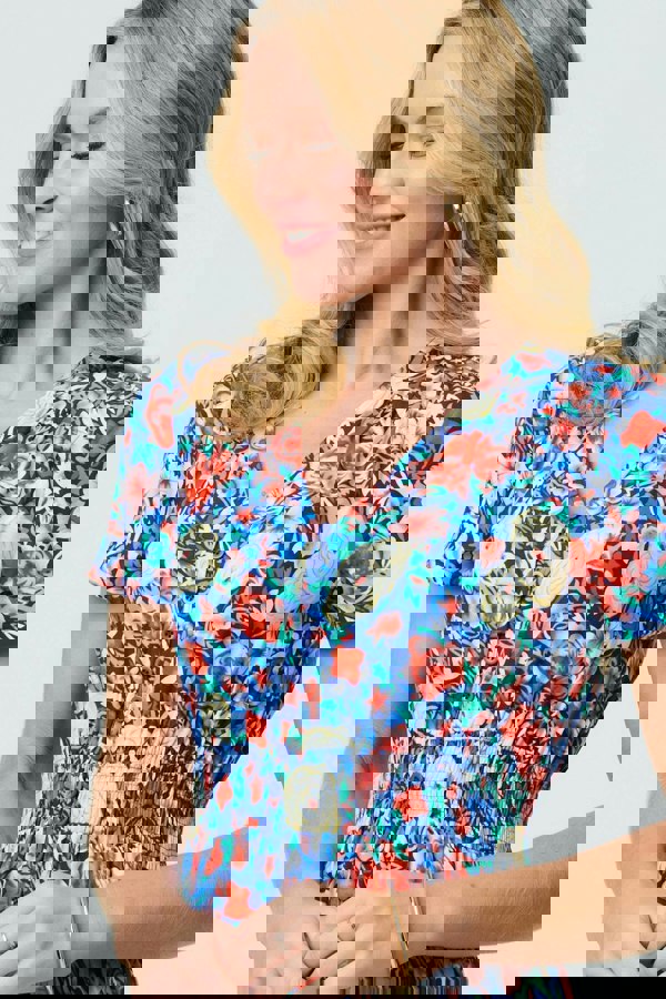 Blue | Floral Short Sleeve Maxi Smock Dress
