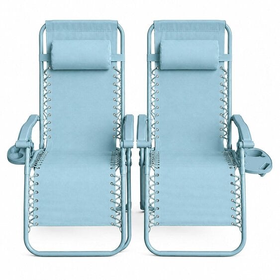 Neo Sky Blue Zero Gravity Recliner Garden Sun Loungers Set Of Two