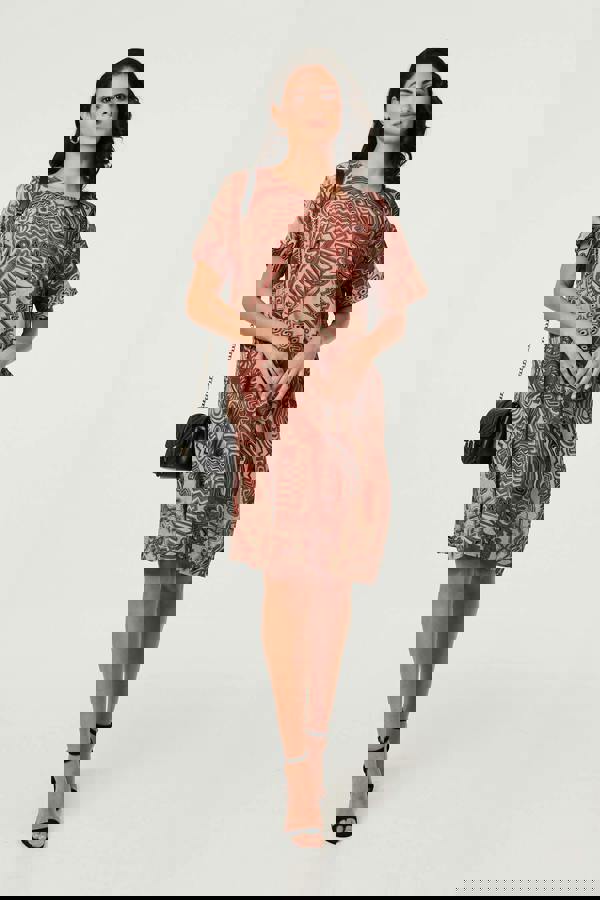 Brown | Abstract Short Sleeve Short Dress