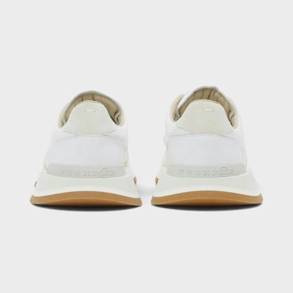 Supplied Fashion Maison Margiela 50-50 white leather sneakers showing the back view with split-sole construction