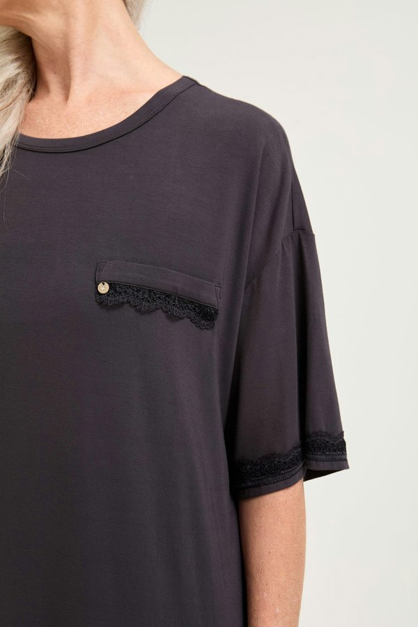Bamboo Lace Tee Dress in Raven - Nightgowns