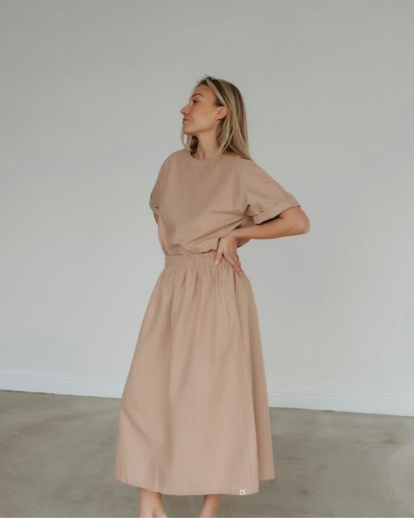 organic cotton Joyce Beige Midi Skirt- image 1
