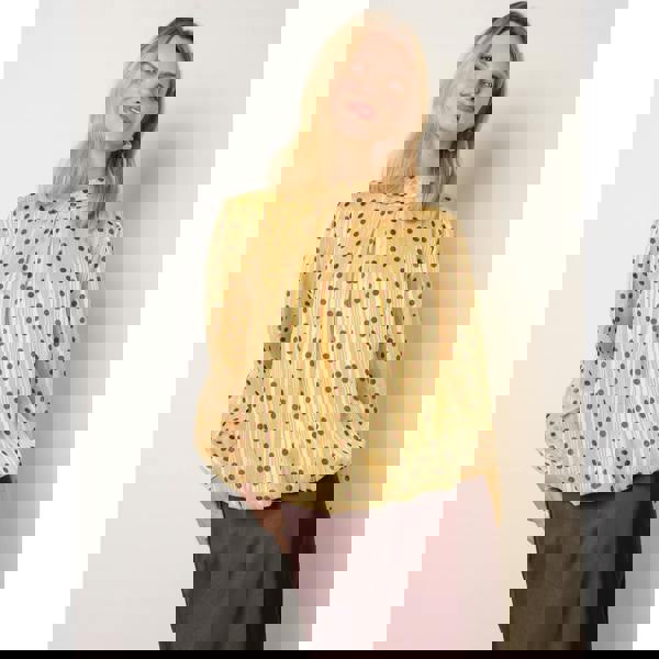 Blue Vanilla Polka Dot Cowl Neck Puffball Blouse