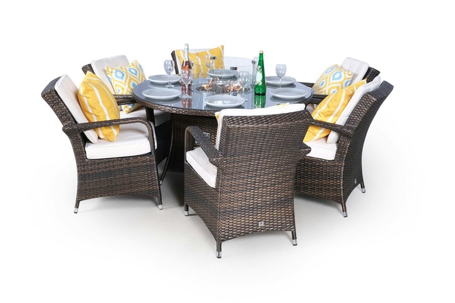 Giardino Arizona Fire Pit 6 Seater Round Rattan Dining Set