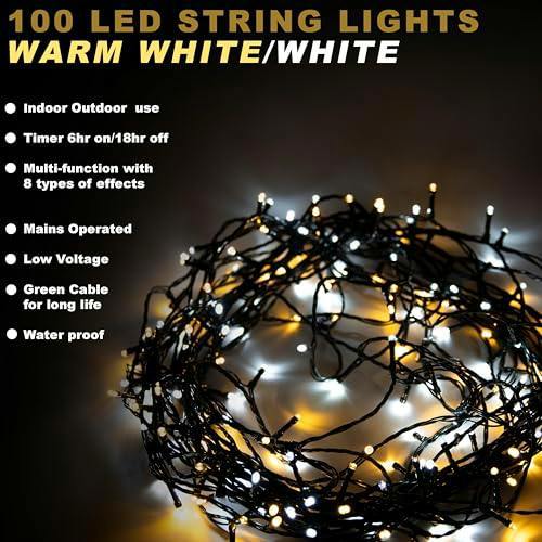 Warm and Cool White Christmas String Lights Range, 8 Light Modes, Indoor and Outdoor Decorative LED Fairy Lights image 3