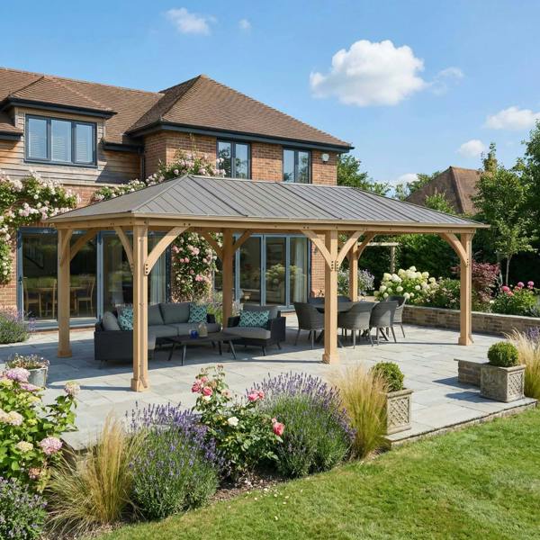 Yardistry Wooden Gazebo 12ft x 24ft (3.7m x 7.4m) with Rain Guttering 3.7m x 7.4m Wooden Gazebo yardistrydirect.co.uk 1