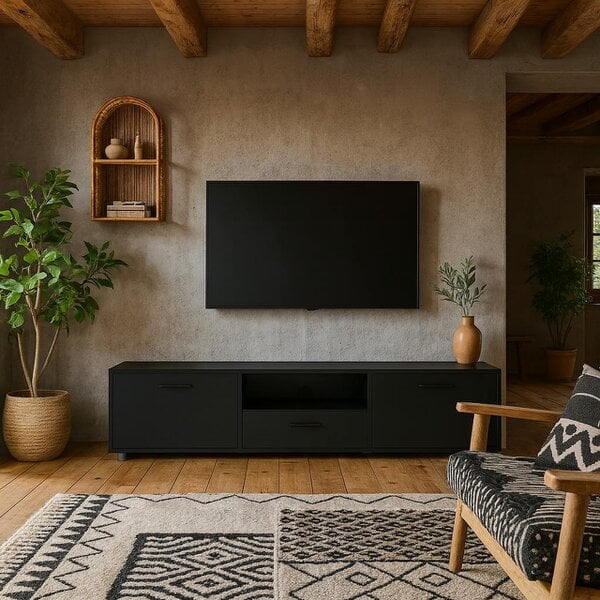 Wyld Haus Nagoya Black Low Media TV Unit 2 Doors 1 Drawer 1 Shelf