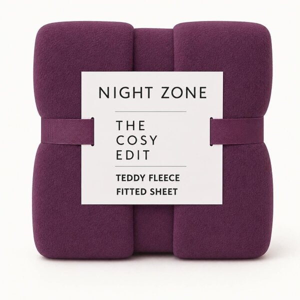 Night Zone Teddy Fleece Fitted Sheet 30cm Deep – Extra Deep Warm Teddy Bear Bedding - Plum
