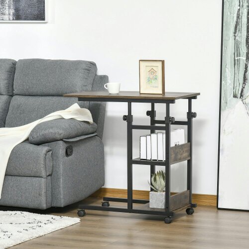 Wyld Haus Comiro Metal Black Industrial Sofa Side Table With 3 Tier Shelves with Lockable Wheels
