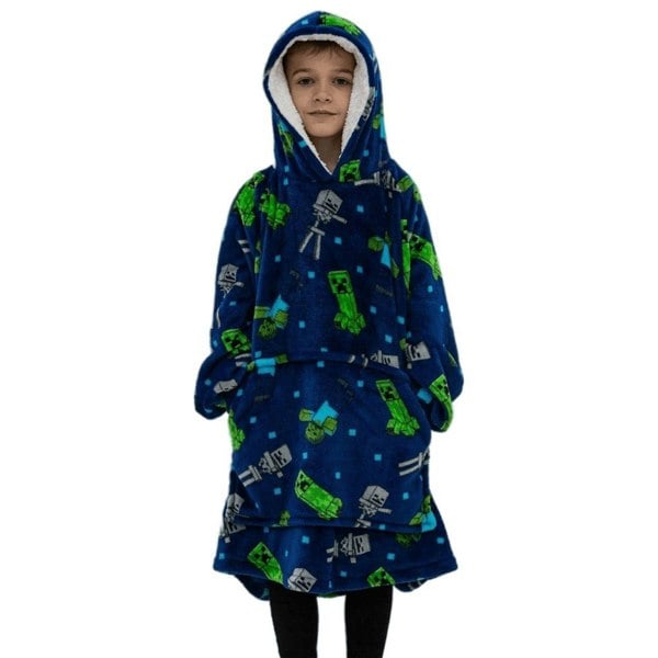 Minecraft Childrens/Kids Creeper Fleece Hoodie Blanket - Blue/Green/Grey