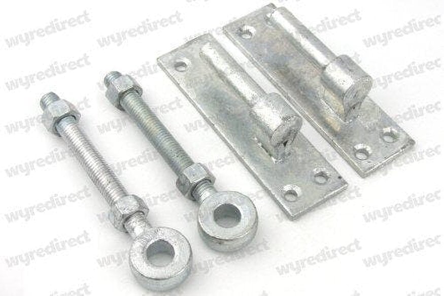 EDH Door Hardware EDH Heavy Duty Adjustable Gate Hinge Set – 12mm Pin Brackets & 12mm x 100mm Eye Bolts for Wooden Gates - Galvanised