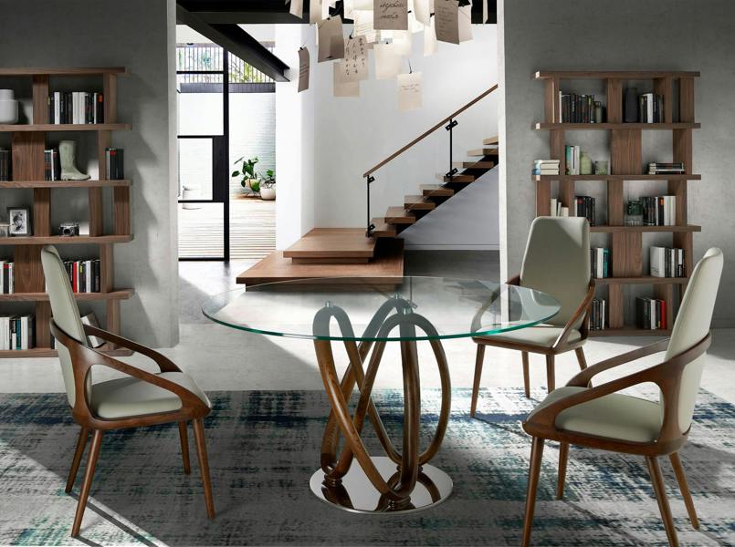 Angel Cerdá Round tempered glass and walnut dining table 1021
