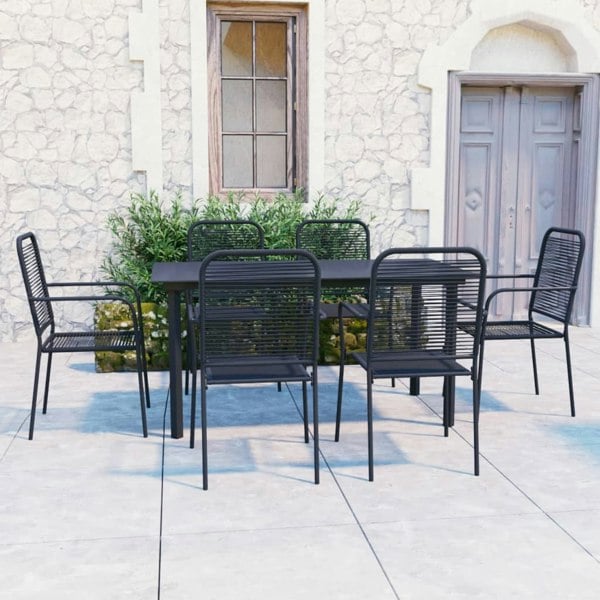 Berkfield 7 Piece Garden Dining Set Black Glass and Steel
