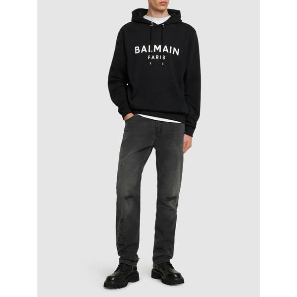 Balmain Logo Printed Hoodie   in  Black