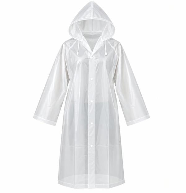 ATEK Large Hooded Waterproof Raincoat White Lightweight Travel Rain Jacket