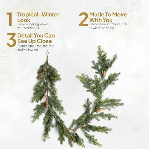18cm Fir Garland with Pine Cones, Green Realistic PE Christmas Decoration for Doors and Mantels image 6