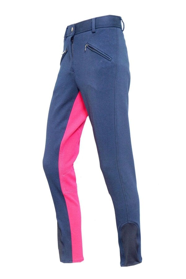eQuitack Women's Stretchy Self Seat Horse Riding Jodhpurs Navy/Pink