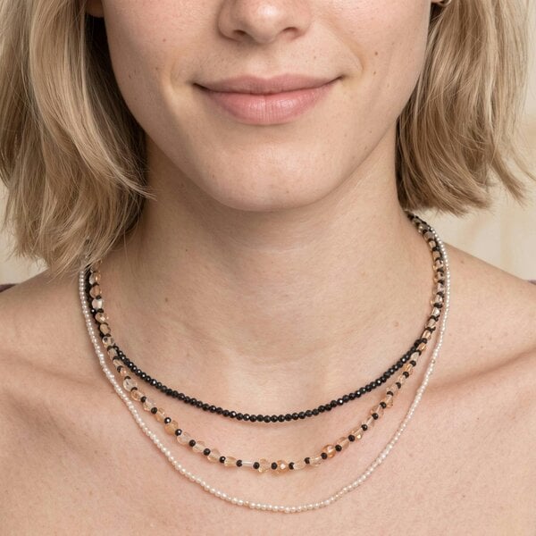 Gold Trip Champagne & Jet Beaded Heart Necklace