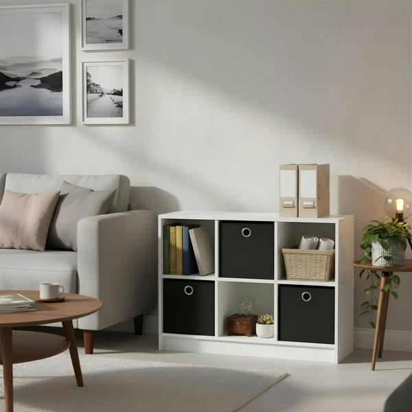 WALPLUS Basic 3x2 Bookcase Storage w/Bins, White/Black | Premium Home Interior Decoration