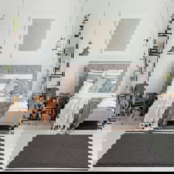 Dark Grey Shaggy Rug High quality Plain Design