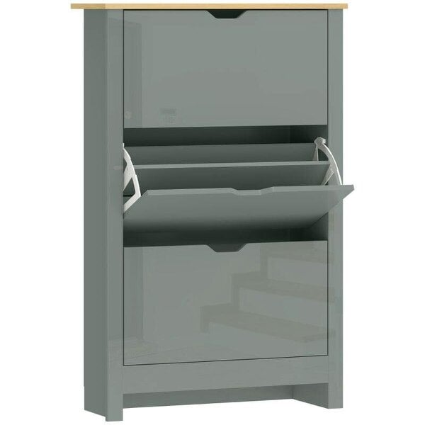 Slim Shoe Cabinet, Narrow Shoe Cupboard with 3 Flip Drawers, Adjustable Shelves for 18 Pairs of Shoes, Light Grey