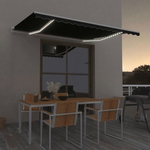Berkfield Manual Retractable Awning with LED 450x350 cm Anthracite