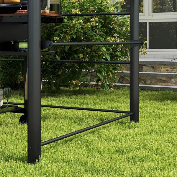 Dark grey gazebo support leg and crossbar rail for grill enclosure