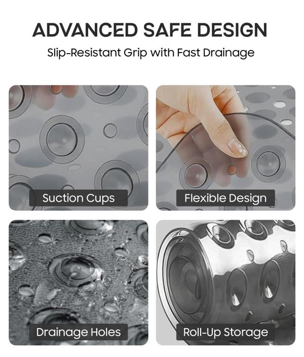 ADOV Corner Shower Mat, 54 x 54cm Curved Non Slip Bath Mat with Suction Cups and Drainage Holes