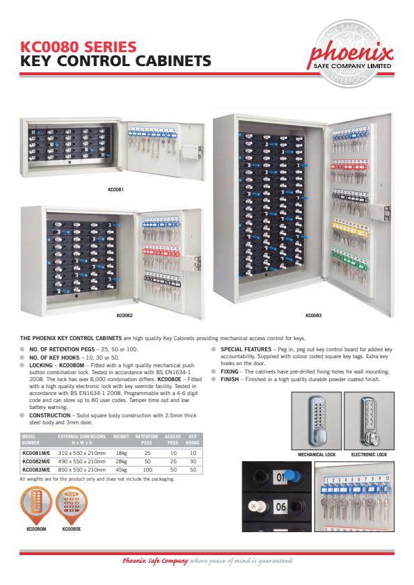 Phoenix Safe Phoenix Key Control Cabinet KC0081E with Electronic Lock
