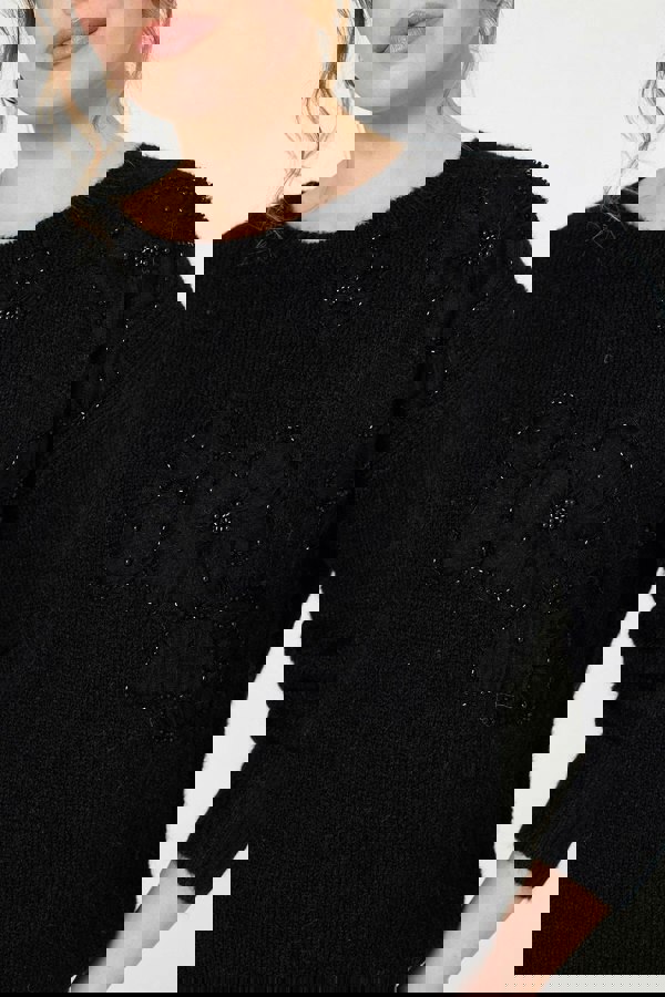 Black | Floral Embellished Relaxed Jumper
