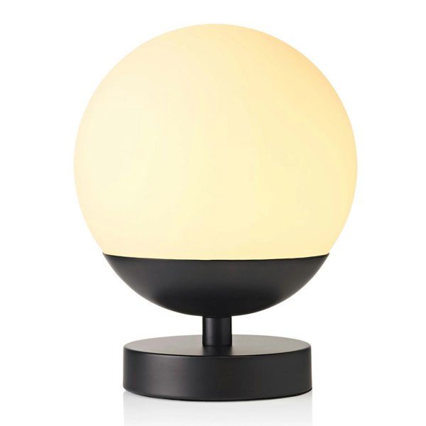 Modern Touch Dimmable LED White Globe Glass Table Lamp with Matte Black Base Image 2