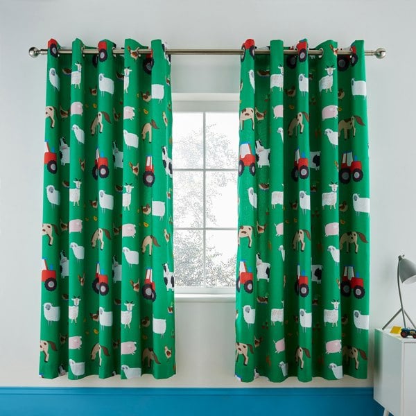 Catherine Lansfield Farmyard Animals Fully Reversible Eyelet Curtains